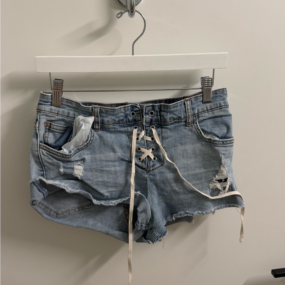 Billabong Light Blue Lace-Up Jean Shorts